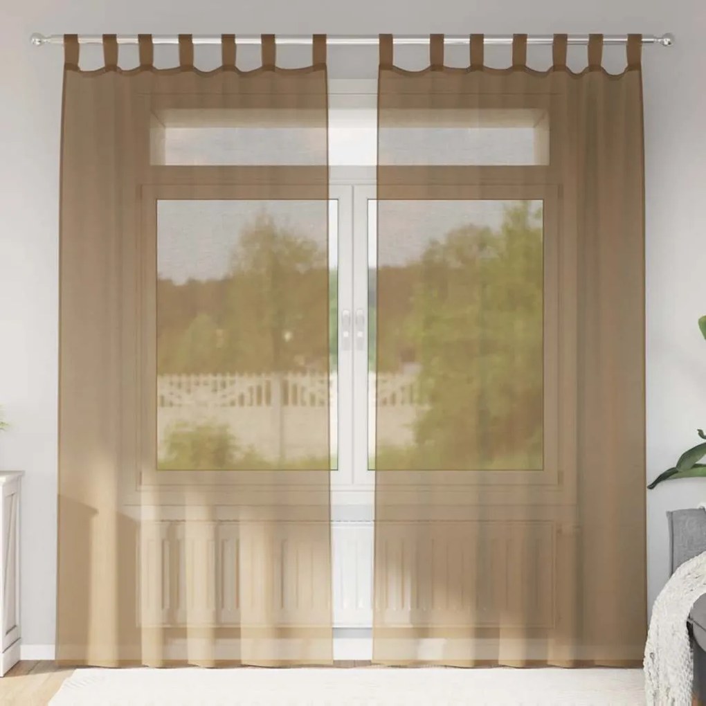 Cortinas de voile com laços 2 pcs castanho-claro 140x245 cm