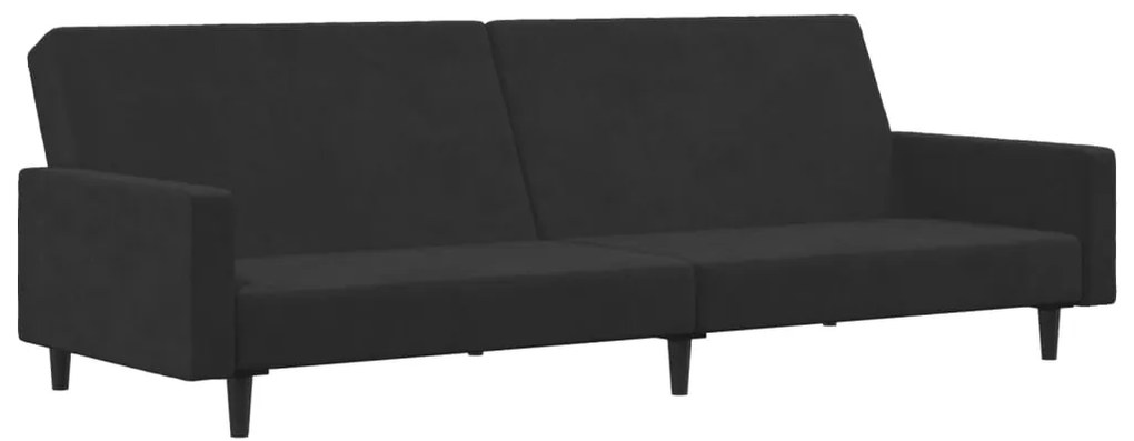 Sofá-cama 2 lugares c/ apoio de pés veludo preto