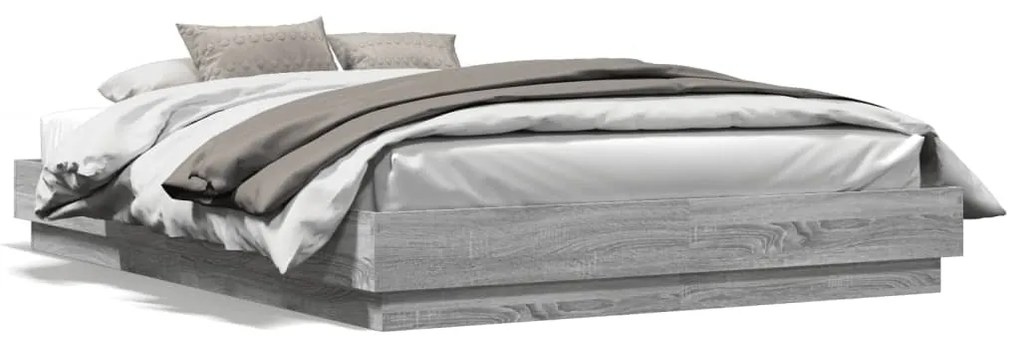 Estrutura de cama com luzes LED 140x200 cm cinzento sonoma