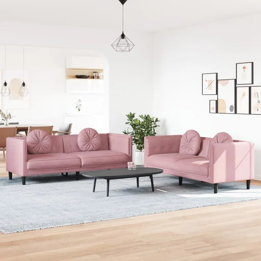 2 pcs conjunto de sofás com almofadas veludo rosa