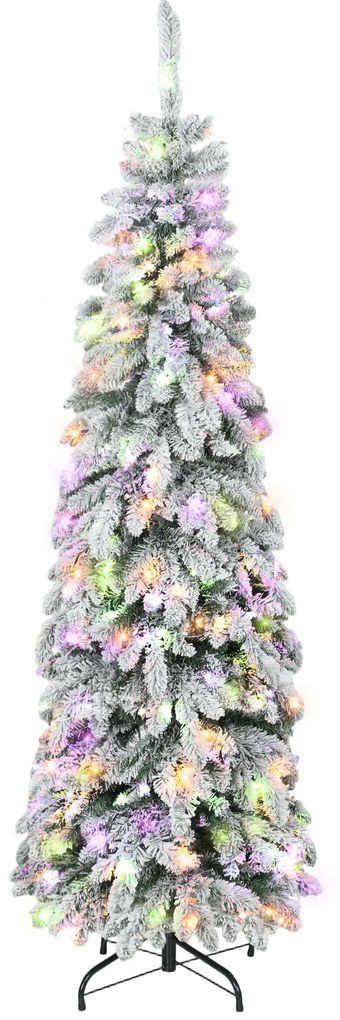 HOMCOM Árvore de Natal Estreita 180 cm Árvore de Natal Nevada com Luzes LED Temporizador 11 Modos de Iluminação Verde | Aosom Portugal