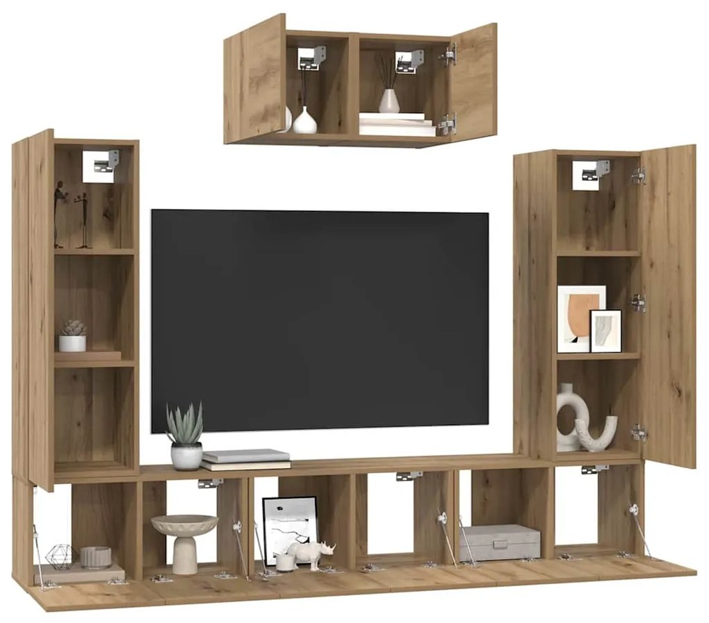 Conjunto de móvel de TV com prateleira 7 pcs carvalho artisiano