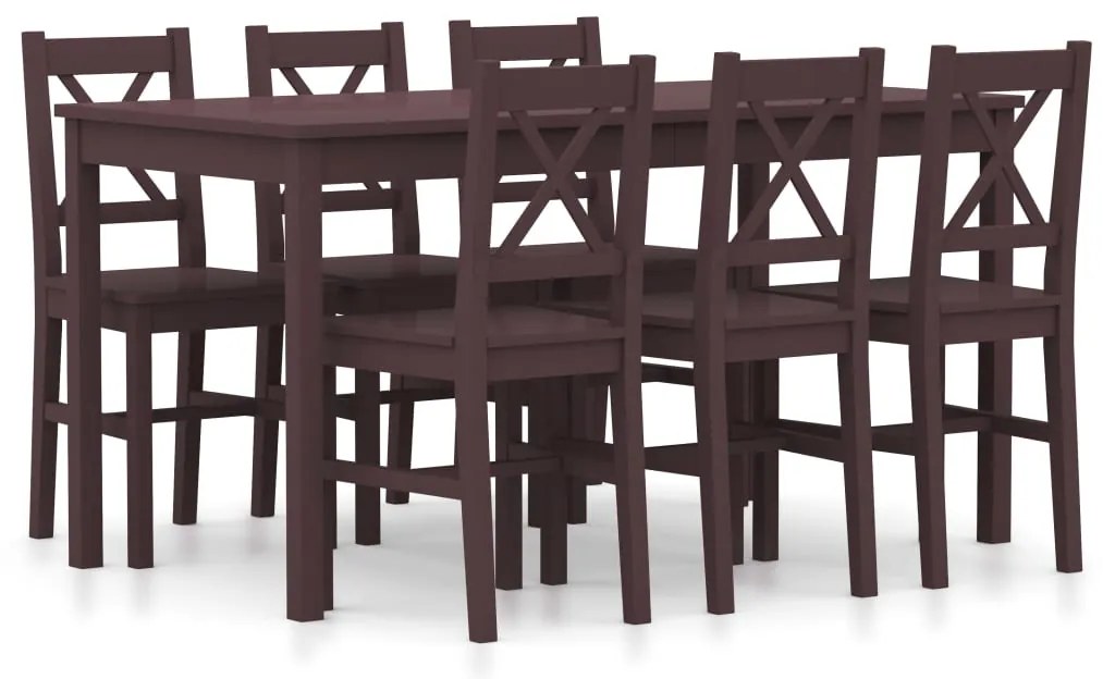 vidaXL 7 pcs conjunto de jantar em madeira de pinho castanho-escuro