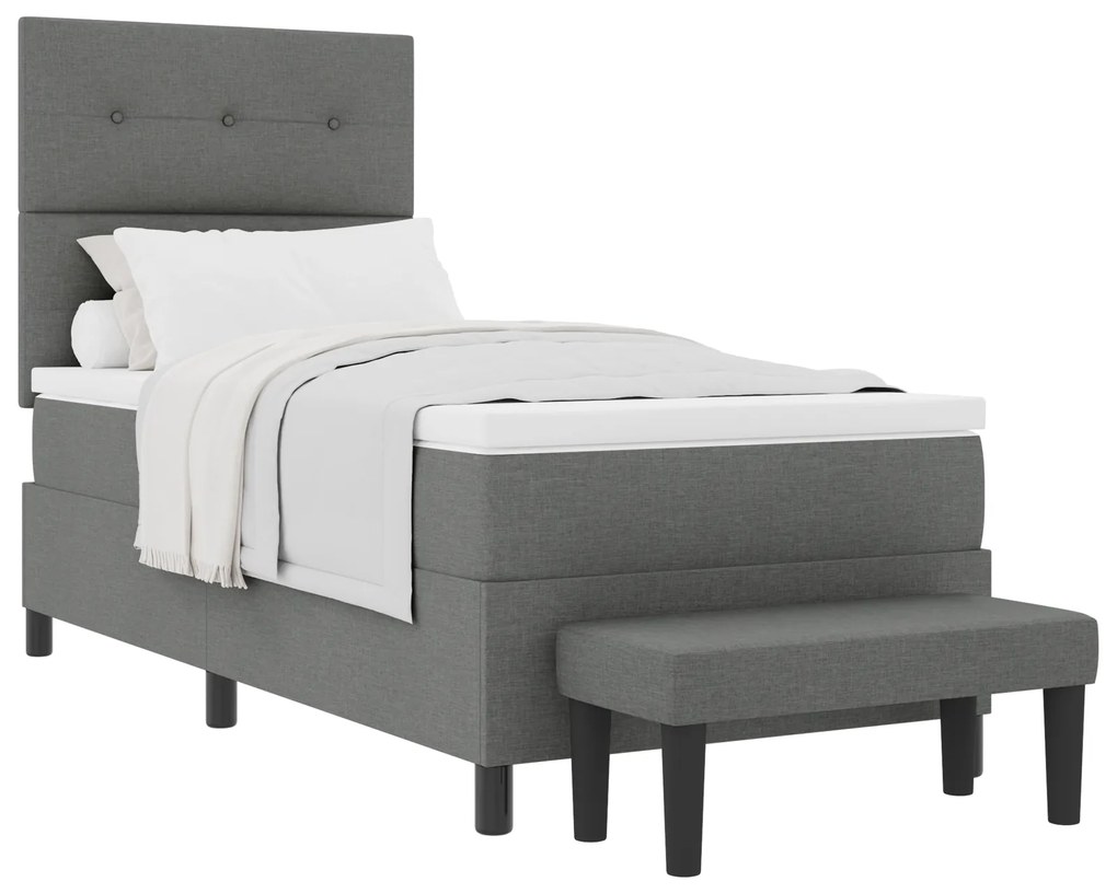 Cama Box Spring com Colchão e Banco Cinza Escuro 90x190 cm Tecido