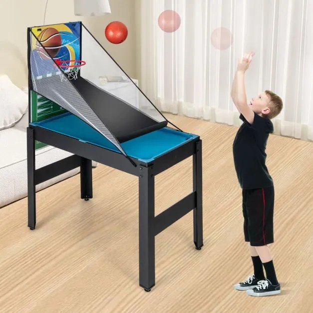 Conjunto de mesas multi-jogo 14 em 1 Kit combinado de basquetebol e matraquilhos com hóquei Bilhar Ténis de mesa Bowling Shuffleboard Xadrez Damas e G