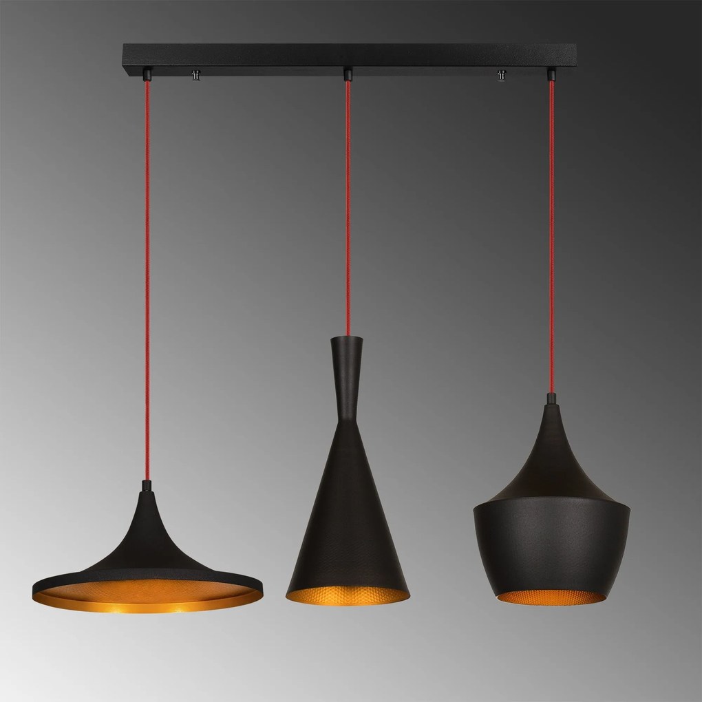 Candeeiro Suspenso Elmas – Preto e Dourado – Diâmetro 80 cm x Altura 1
