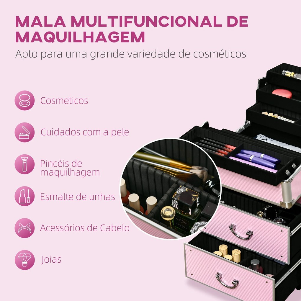 Mala de Maquilhagem Professional Mala para Cosméticos com Rodas 6 Gave