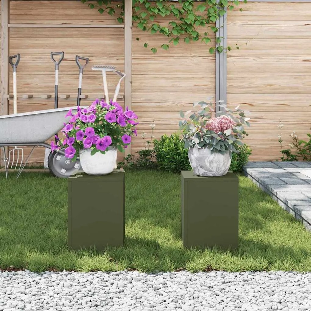 Suportes de Planta para Exterior Pilar 2 pcs Verde Azeitona 24x24x35 c