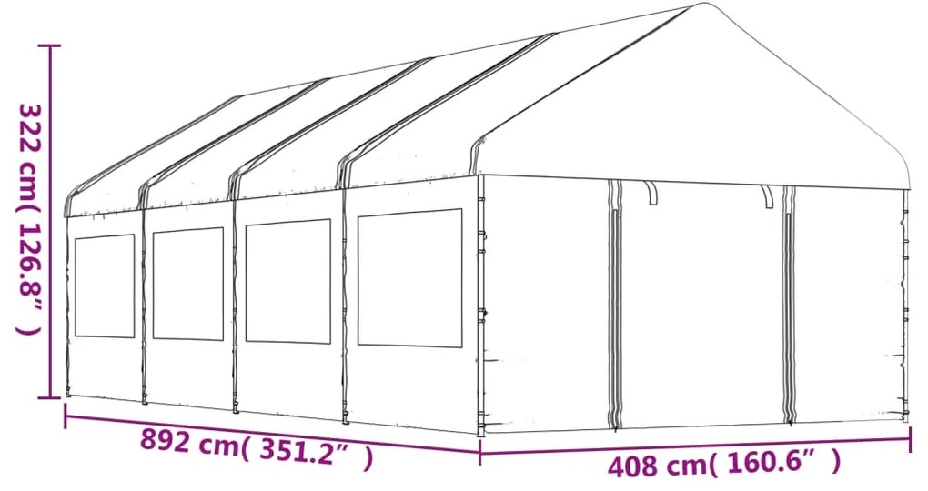 Gazebo com telhado 8,92x4,08x3,22 m polietileno branco