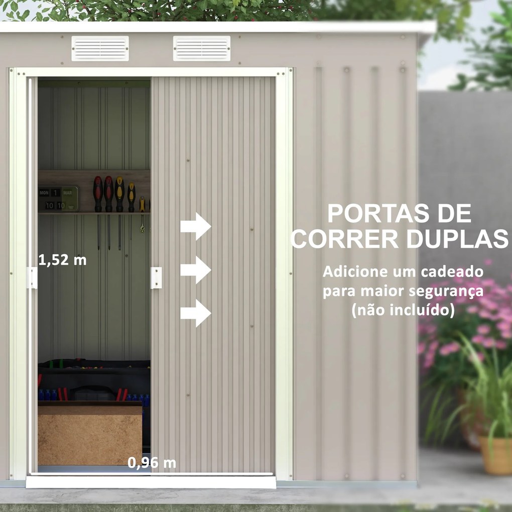 Abrigo de Jardim 213x130x172 cm Abrigo de Exterior de Aço Galvanizado com Porta Corredeira para Armazenamento Cinza Claro