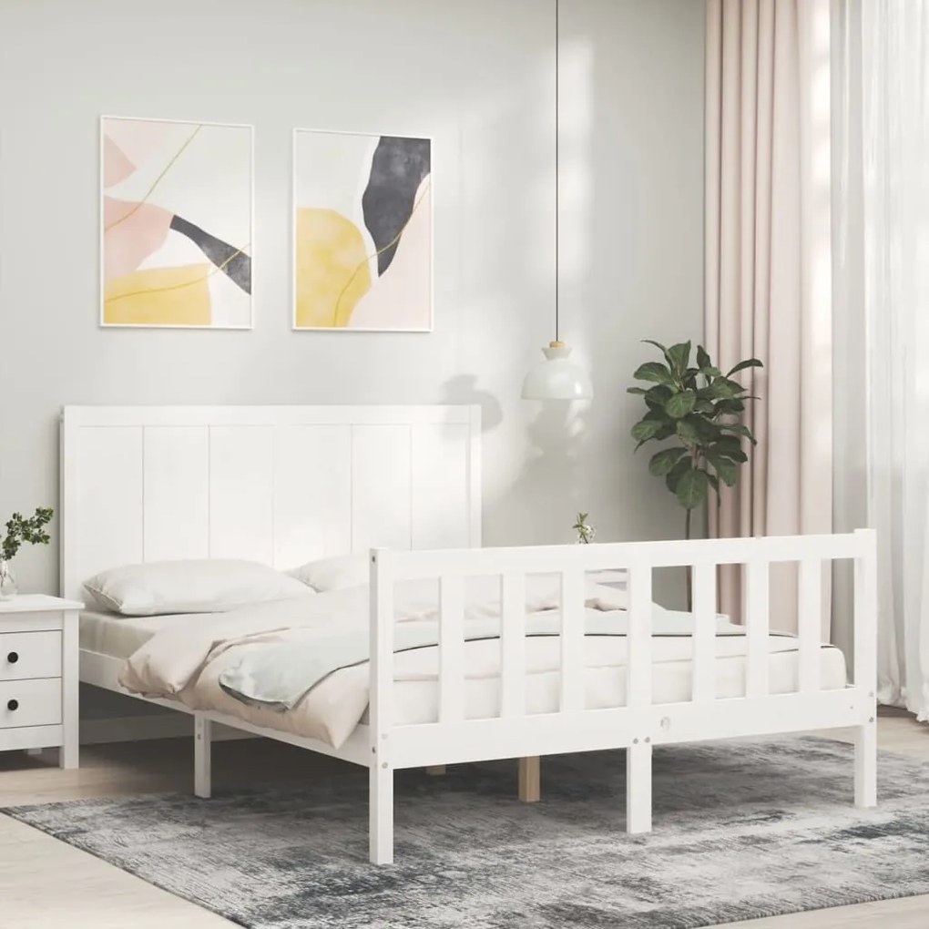 Estrutura de cama com cabeceira 140x200cm madeira maciça branco