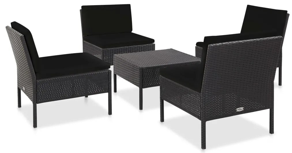 vidaXL Conjunto sofás de jardim c/ almofadões 5 pcs vime PE preto