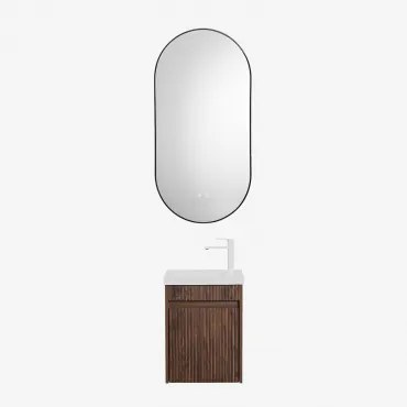 Conjunto De Móvel De Casa De Banho Suspenso Em Madeira Com Lavatório Integrado Narek Madeira Escura & Ovale Led E Antifog Preto 50x100 Cm Asteiro & Br