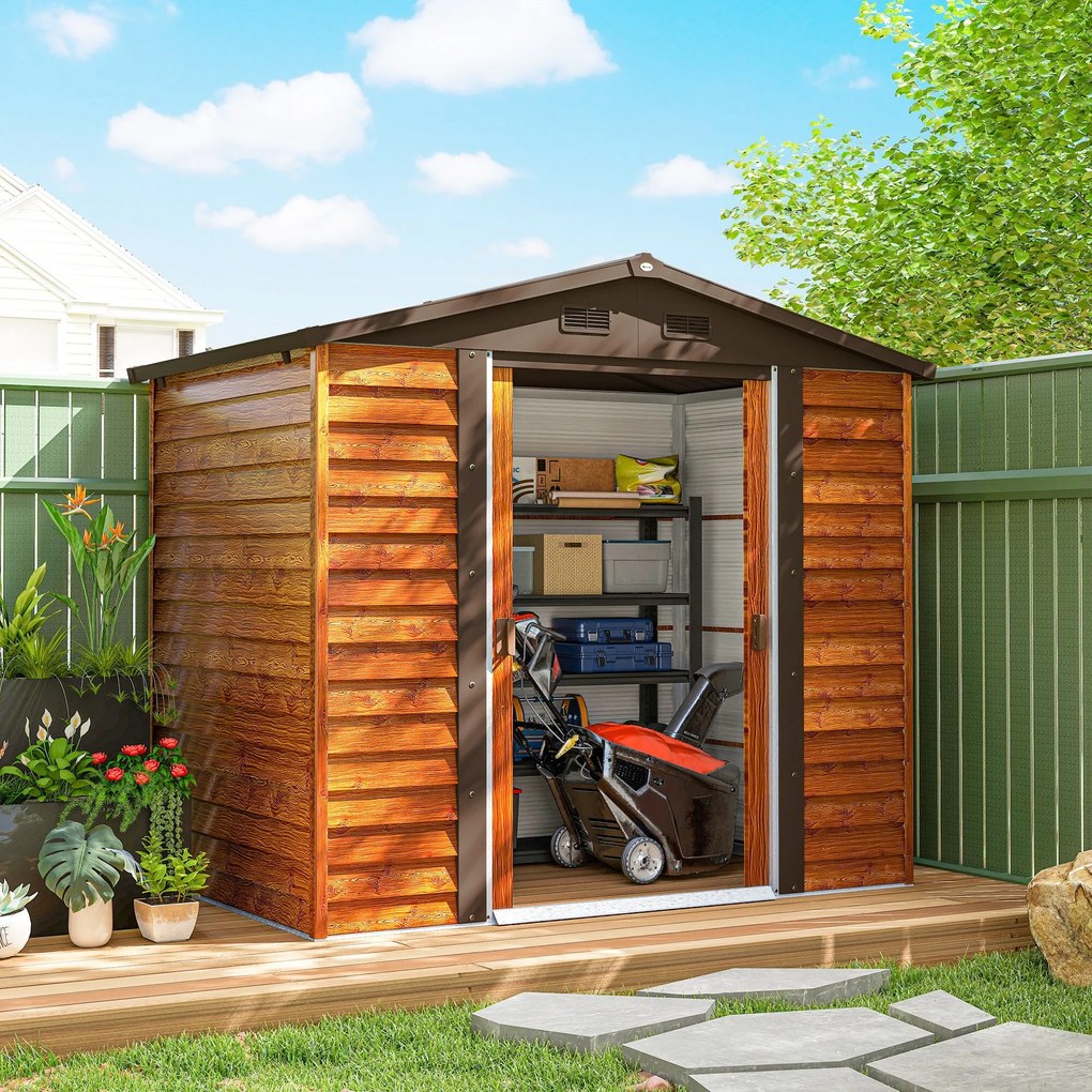 Abrigo de Jardim 3m² 152x235,7x208,7 cm Abrigo de Jardim com 2 Portas de Correr e 4 Janelas de Ventilação Madeira e Castanho