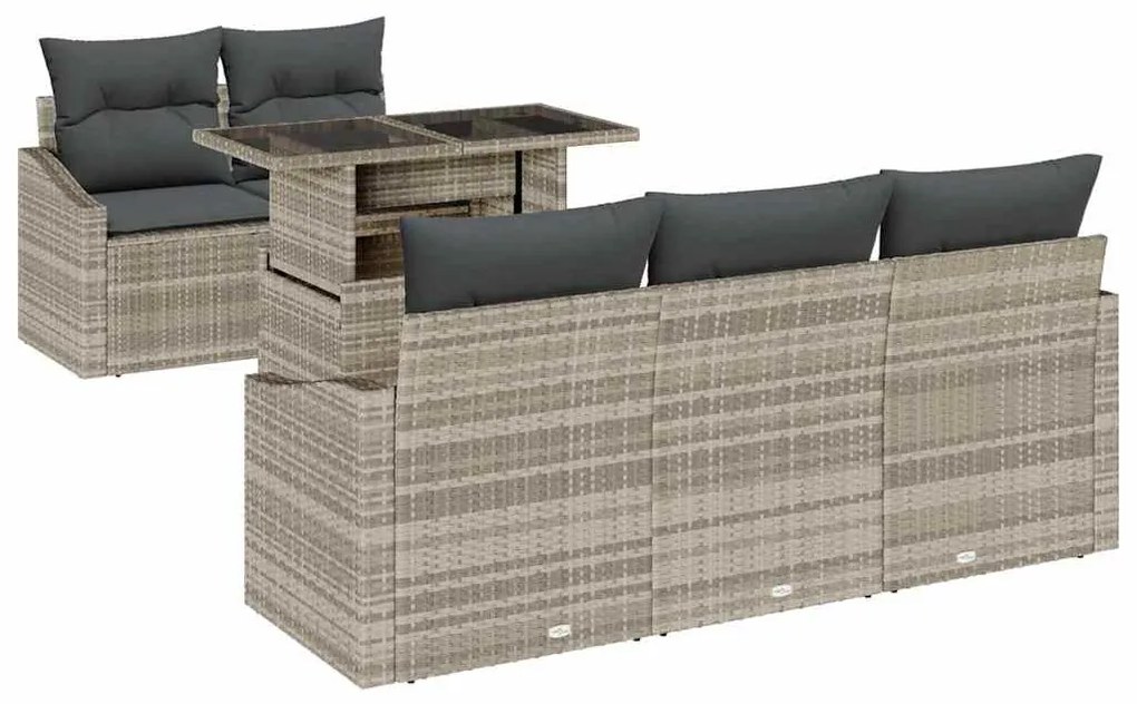 Conjunto de sofá de jardim com 6 peças e almofadas em rattan sintético