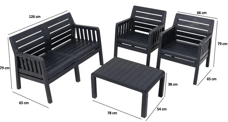Conjunto de Lounge de Jardim Lara com Sofá, 2 Cadeiras e Mesa – Polipr