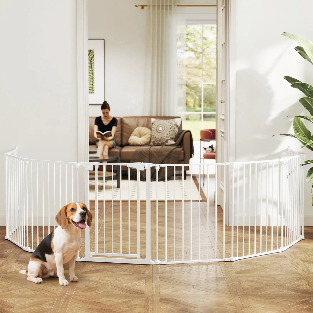 Barreira de segurança metálica, cercadinho dobrável e modular para cães e crianças, 8 painéis, 61 x 75 cm, branco