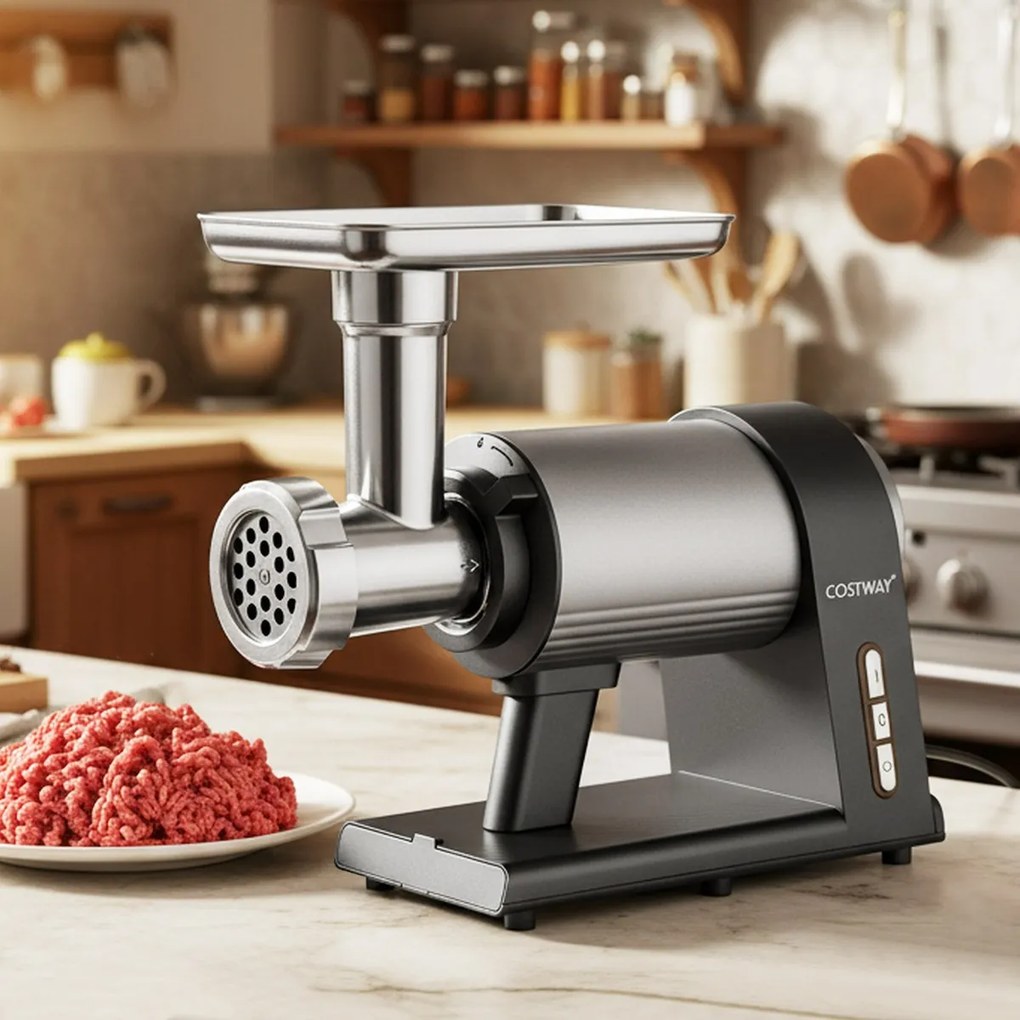 Picador de carne elétrico Triturador de 2000 W com embutidora 3 tubos para enchidos 3 placas de trituração Kit Kibbe Lâmina preta