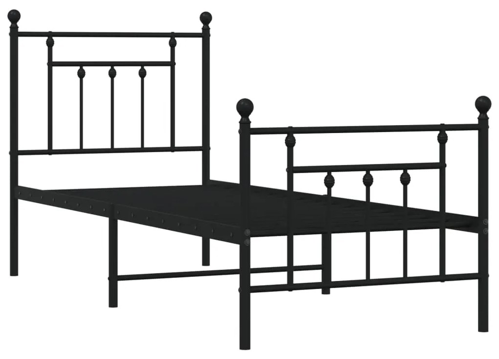 Estrutura de cama com cabeceira e pés 75x190 cm metal preto