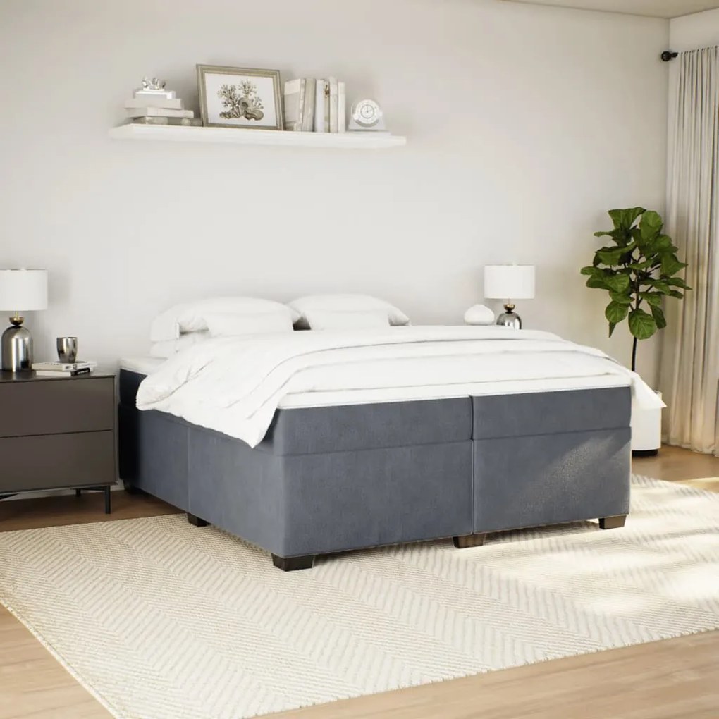 Cama com molas/colchão 200x200 cm veludo cinzento-escuro