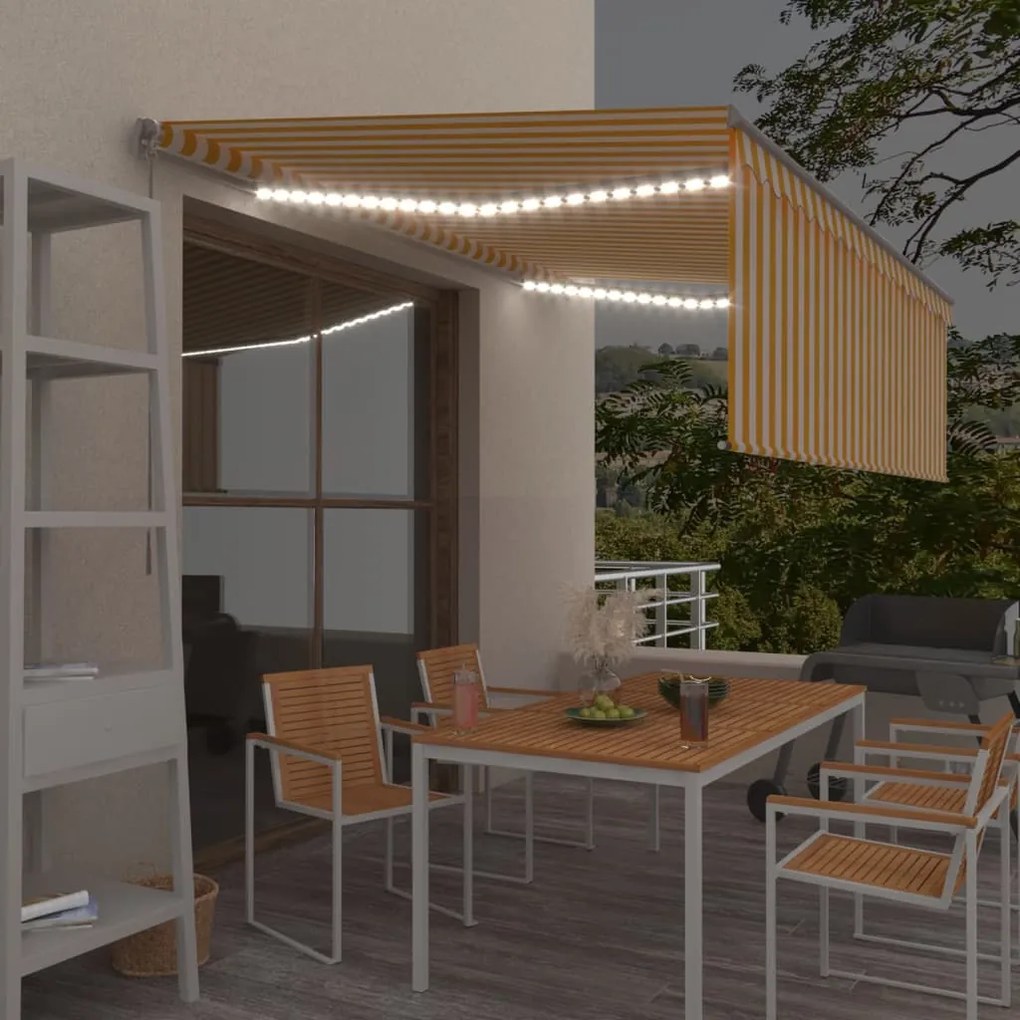 vidaXL Toldo retrátil manual com estore/LED 4,5x3 m amarelo e branco