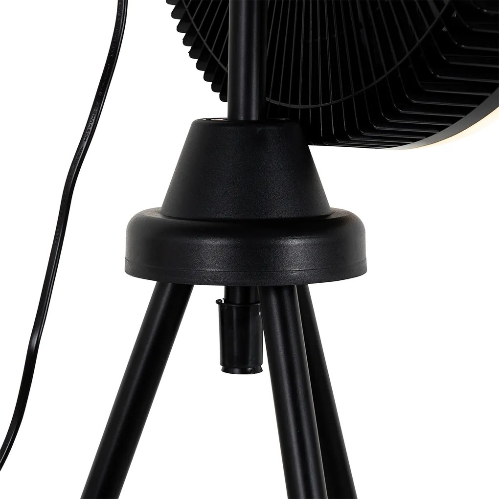 Ventilador de pé tripé preto com LED regulável em 3 níveis - Meric Moderno