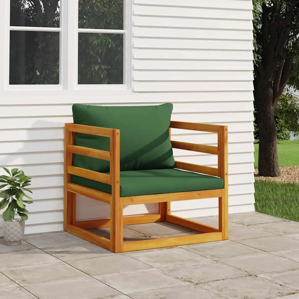 vidaXL Cadeira de jardim acácia maciça c/ almofadões verdes