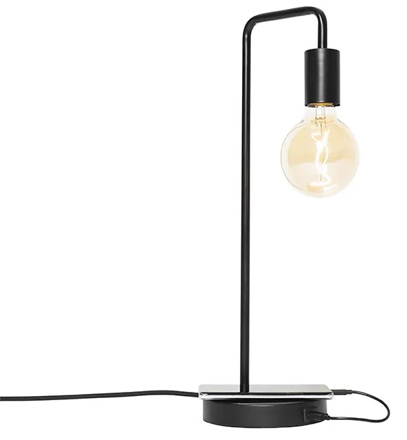 Candeeiro de mesa preto moderno com usb - Facil Moderno