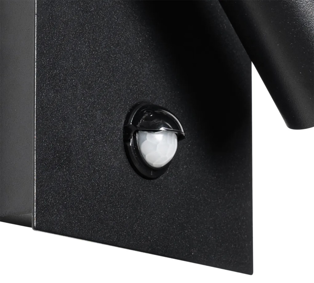 Candeeiro de parede exterior preto com sensor de movimento LED IP54 - Simon