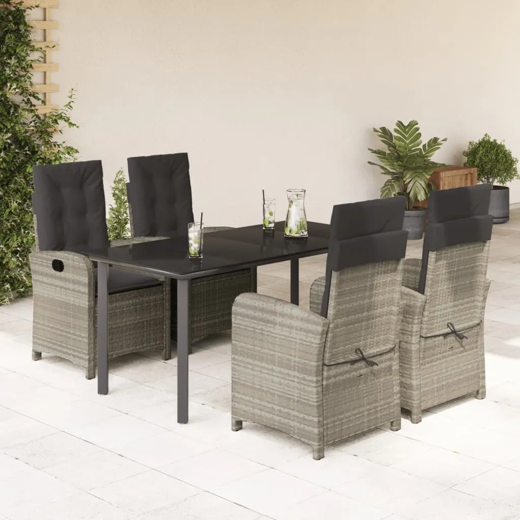vidaXL 5 pcs conjunto de jantar p/ jardim c/ almofadões cinzento claro