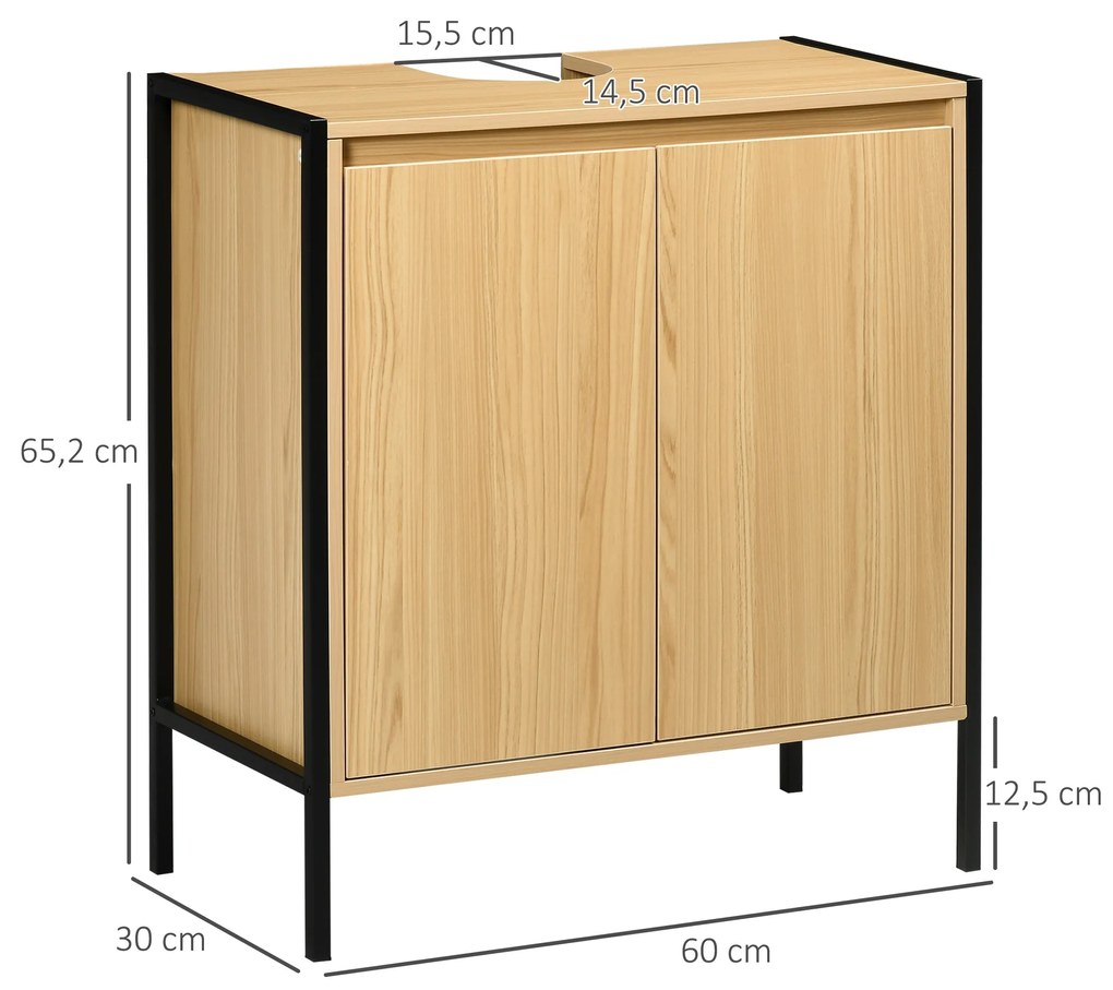 Móvel para Lavatório Pousar Armário Casa de Banho de Madeira com 2 Portas e Prateleira Interior Ajustável Estilo Industrial Anti-Tombo 60x30x62,5cm Ma