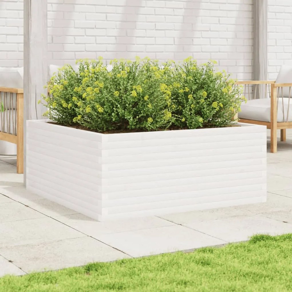 Vaso/floreira jardim 110x110x46 cm madeira pinho maciça branco