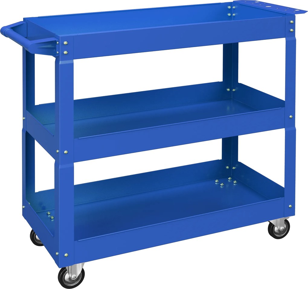 Carrinho de Ferramentas com Rodas 3 Prateleiras de Armazenamento e Alça Lateral 83x35,3x76 cm Azul