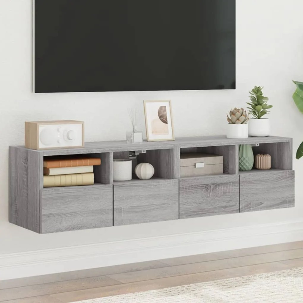 vidaXL Móveis parede p/ TV 2pcs 60x30x30cm deriv. madeira cinza sonoma