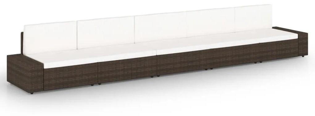 vidaXL 5 pcs conjunto lounge p/ jardim c/ almofadões vime PE castanho