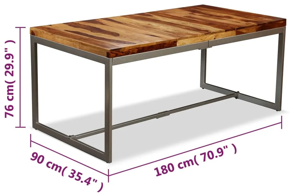 Mesa de jantar madeira de acácia maciça e aço 180 cm
