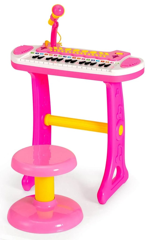 Kit de bateria infantil com banco com teclado de 8 teclas e 2 baquetas