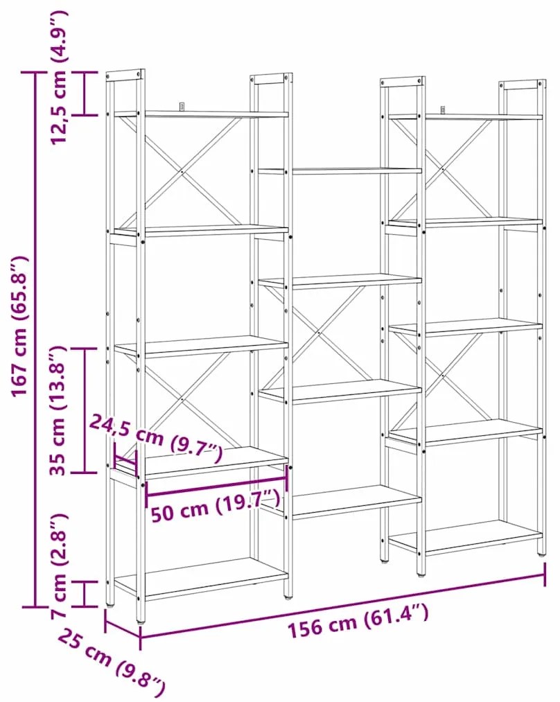 Estante Sonoma cinzento 156 x 25 x 167.5 cm Madeira processada
