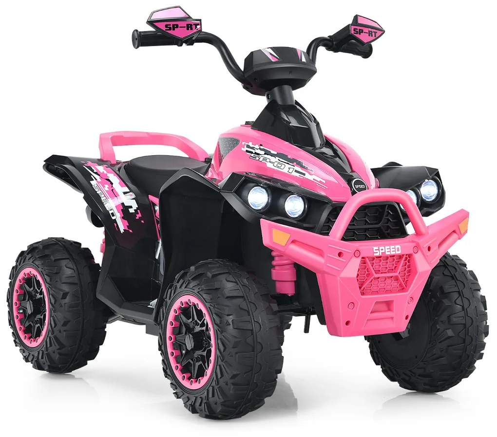Moto 4 para crianças, bateria 12v, com velocidade ajustável, luzes led, pedal de música, 3-8 anos, 94x60x73 cm Rosa