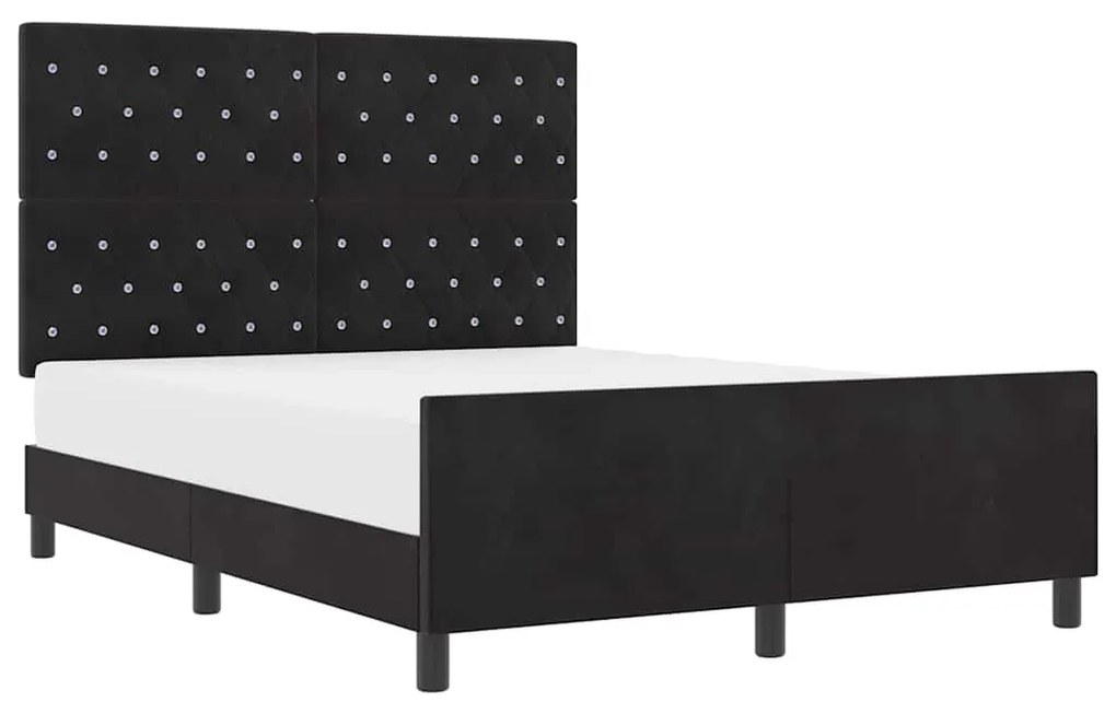 Estrutura de Cama de Veludo Preto vidaXL 140x200 cm