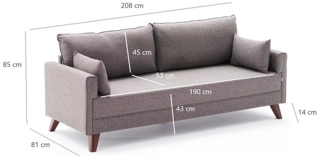 Sofá de 3 Lugares Bella – Castanho – 208 cm
