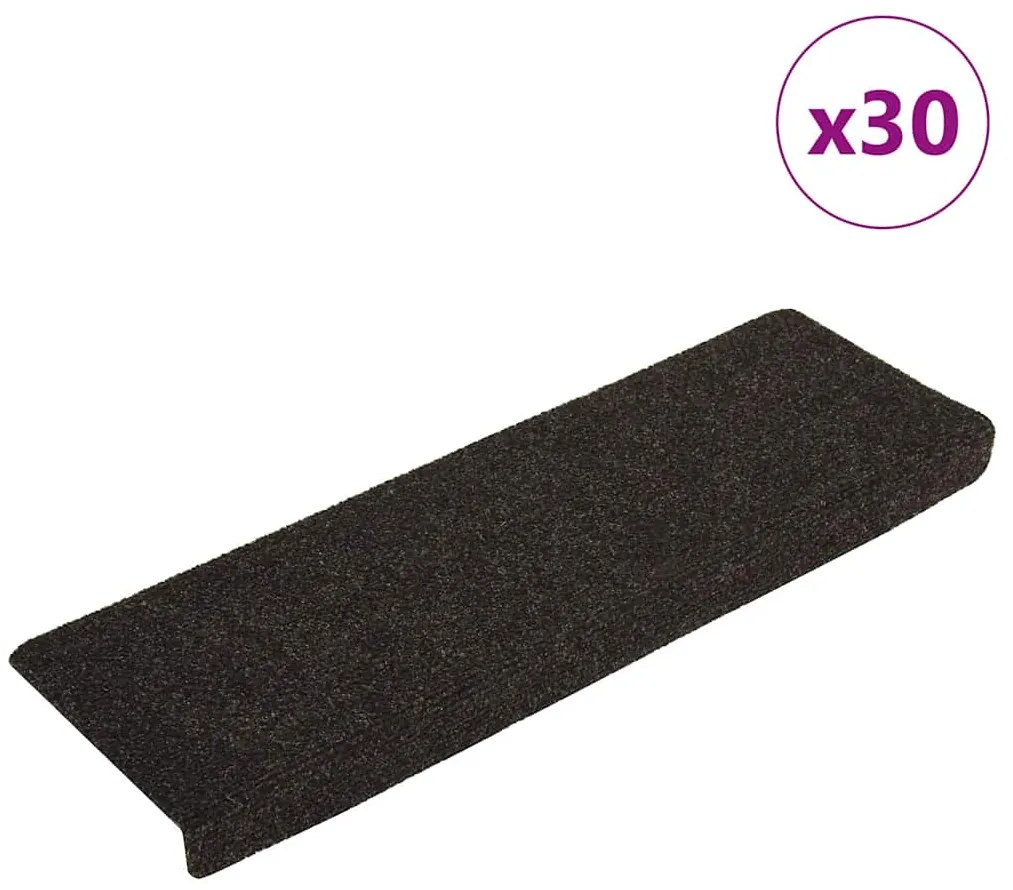 Tapetes de escada autoadesivos 30 pcs 65x21x4cm castanho-escuro