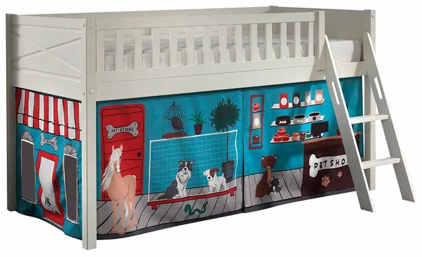 Conjunto cama alta Infantil SCOTT + cortina de brincar PET SHOP Branca