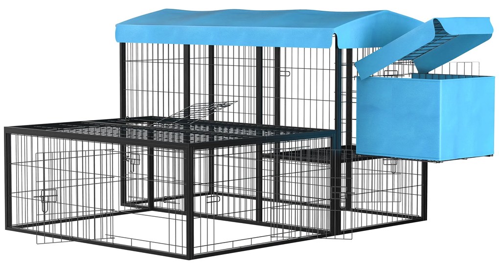 Galinheiro de Metal para 6-10 Galinhas Galinheiro Resistente para Exterior com Toldo Grade de Arame Ninho Múltiplas Portas e Plataforma 200x165,5x103c