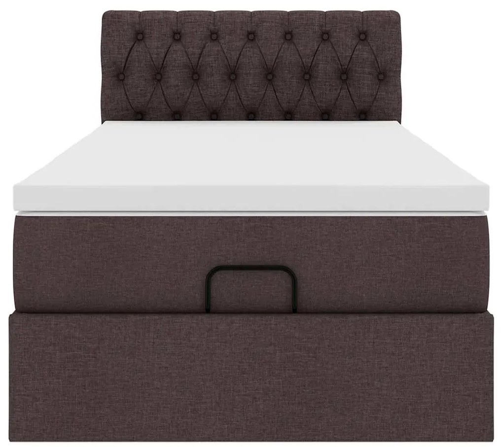 Cama otomana com colchão 100x200 cm tecido castanho escuro