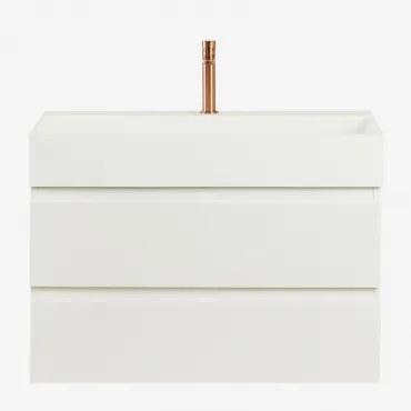 Conjunto De Móvel De Casa De Banho Suspenso Em Madeira E Folha De Freixo Com Lavatório Integrado Ona Branco & Sem Espelho & - Sklum