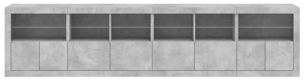 Aparador com luzes LED 283x37x67 cm cinzento cimento