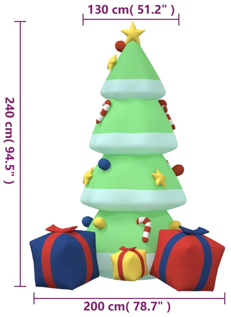 Árvore Natal insuflável com luzes LED 240 cm