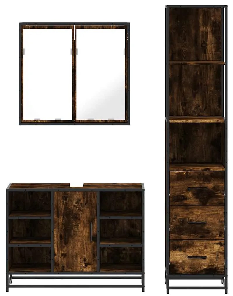 3 pcs conjunto de móveis WC madeira processada carvalho fumado