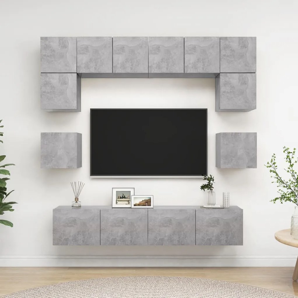 8 pcs conjunto de móveis TV derivados madeira cinzento cimento